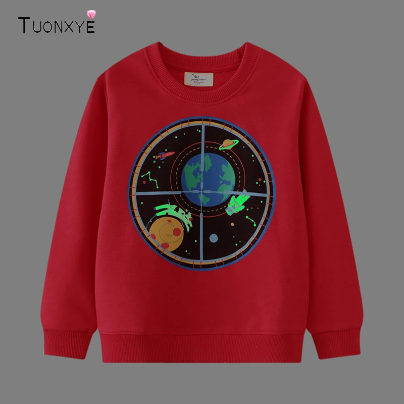

TUONXYE Autumn Boys Long Sleeve Sweatshirts Cartoon Space Luminous Rocket Astronaut Knitting Soft Cotton Children's Clothes