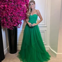 charming green strapless a line formal evening dresses for women tulle sleeveless sexy backless prom gowns robe de soir%c3%a9e