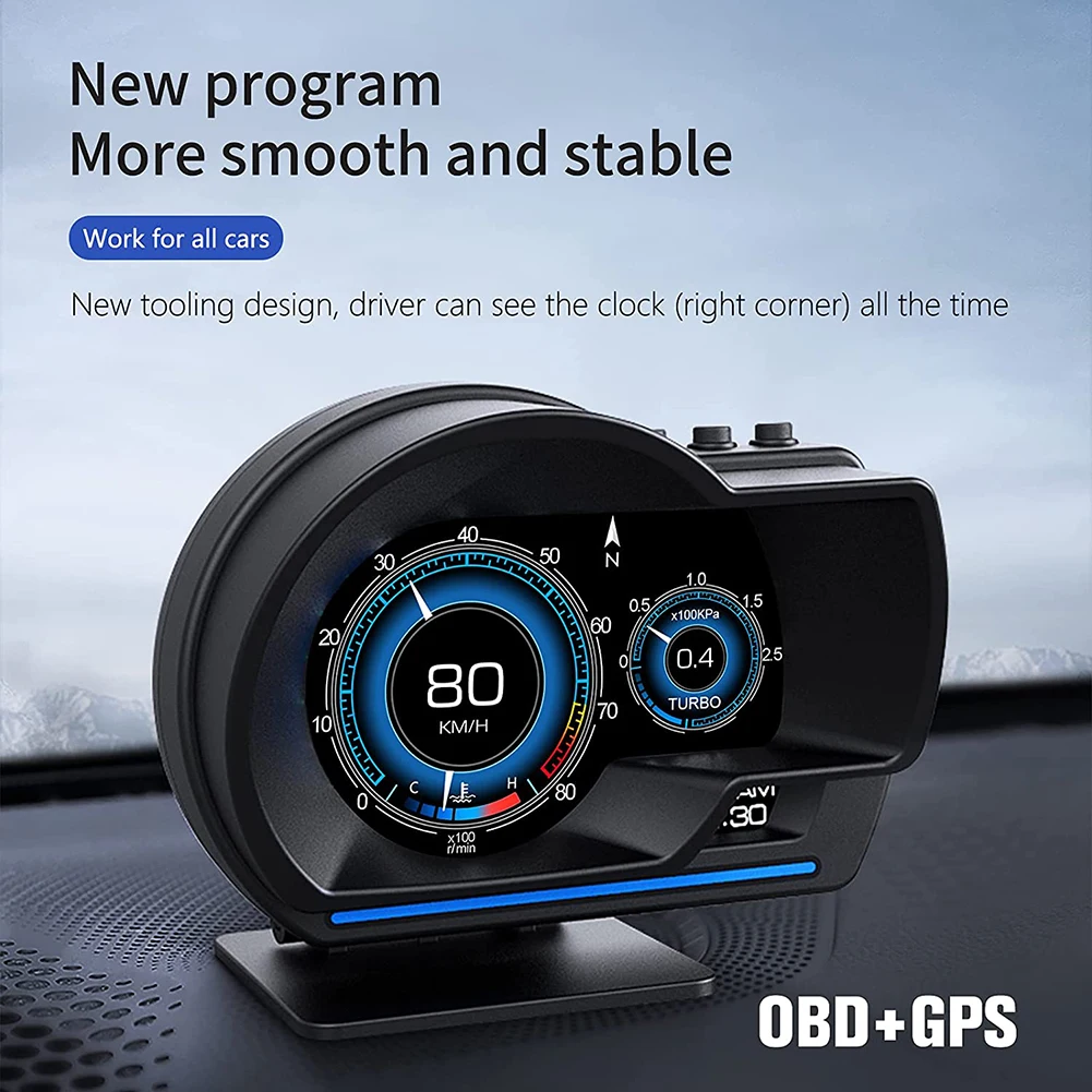

Head Up Display 12V Auto Display OBD+GPS Smart Car HUD Gauge Digital Odometer Security Alarm Water Oil Temp RPM Alarms