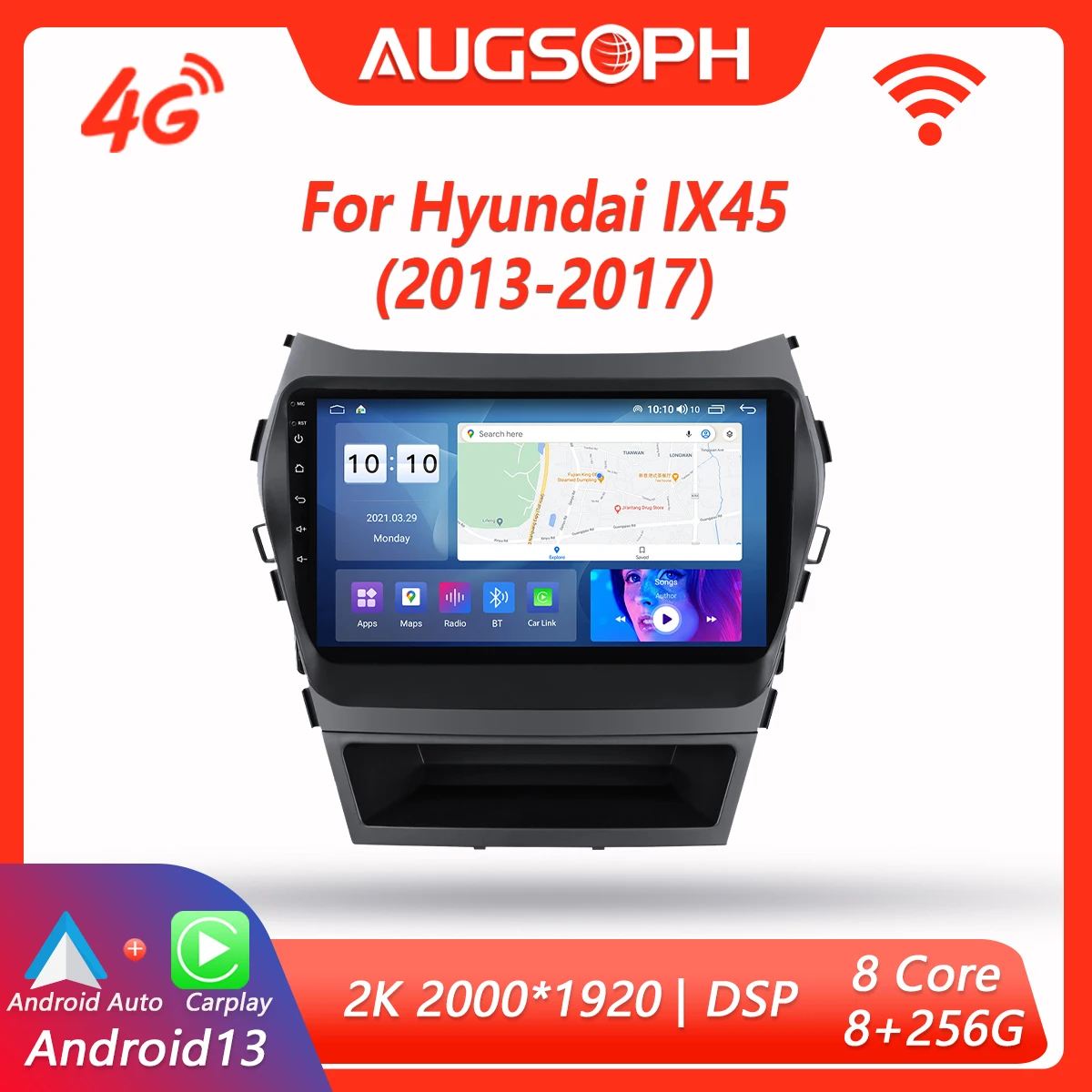 

Android 13 Car Radio for Hyundai IX45 Santa Fe 2013-2017, 9inch Multimedia Player with 4G Carplay & 2Din GPS Navigation