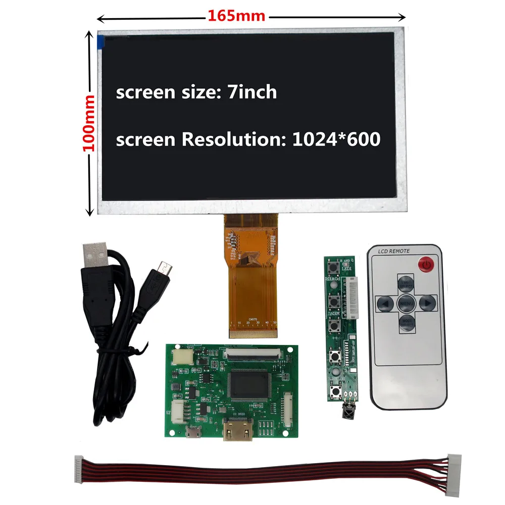 

7Inch 1024*600 HD LCD Display Screen Monitor Control Driver Board HDMI-Compatible For Lattepanda Raspberry Pi Banana Pi