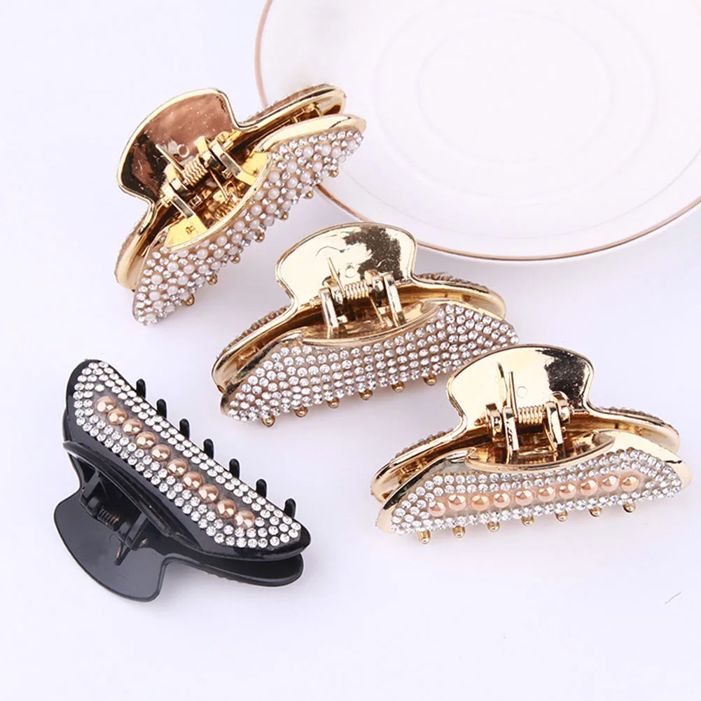 

2022 New Fashion Resin Large Medium Colored Pearl Rhinestone Hairpin Pan Hair Claw For Women Girl Hair Accessories Headwear
