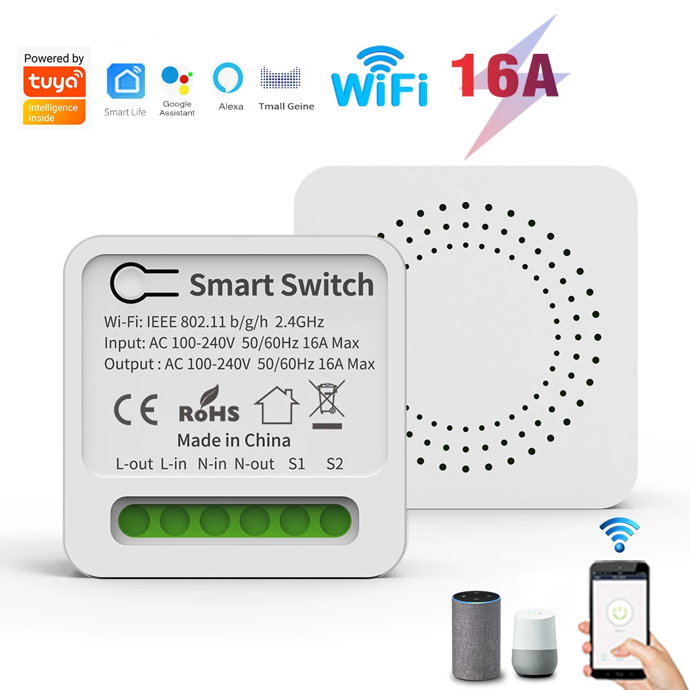 Купи Wifi Smart Switch Relay Module Wireless Smart Home Light Switch 2way Control Compatible Tuya Alexa Google Assistant Home Switch за 505 рублей в магазине AliExpress