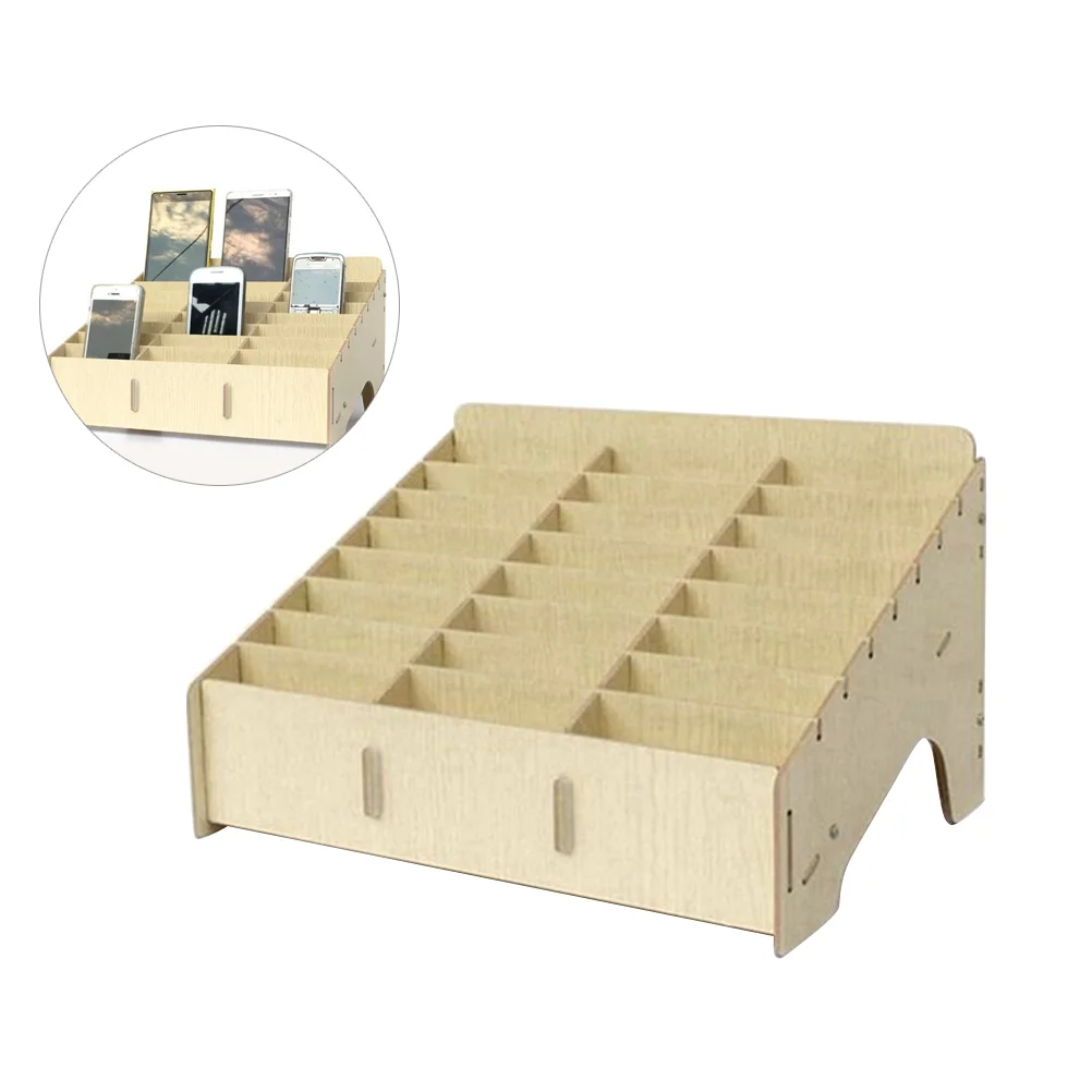 

Wooden Mobile Phone Management Storage Box Creative Desktop Office Meeting Finishing Grid Multi Rack Shop