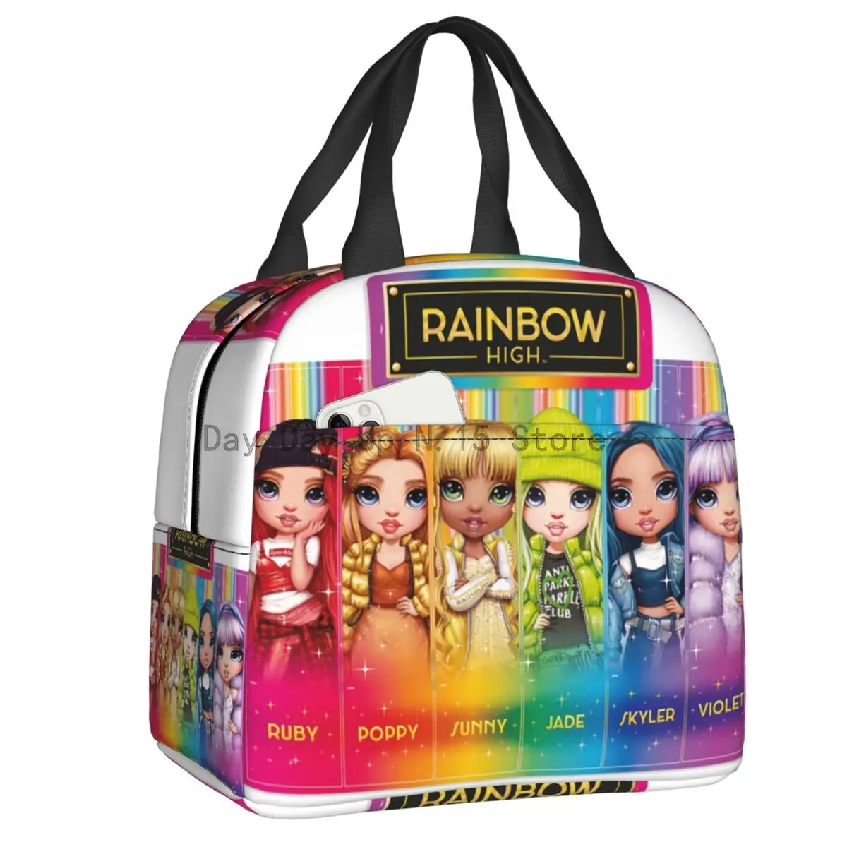 Rainbow High Insulated Lunch Bag for Outdoor Picnic Cartoon 