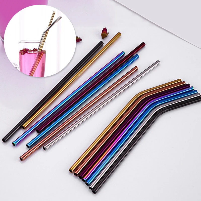

Reusable Metal Straws Set with Cleaner Brush Stainless Steel Drinking Straw Milk Drinkware Bar Party Accessory Kitchen Supplies