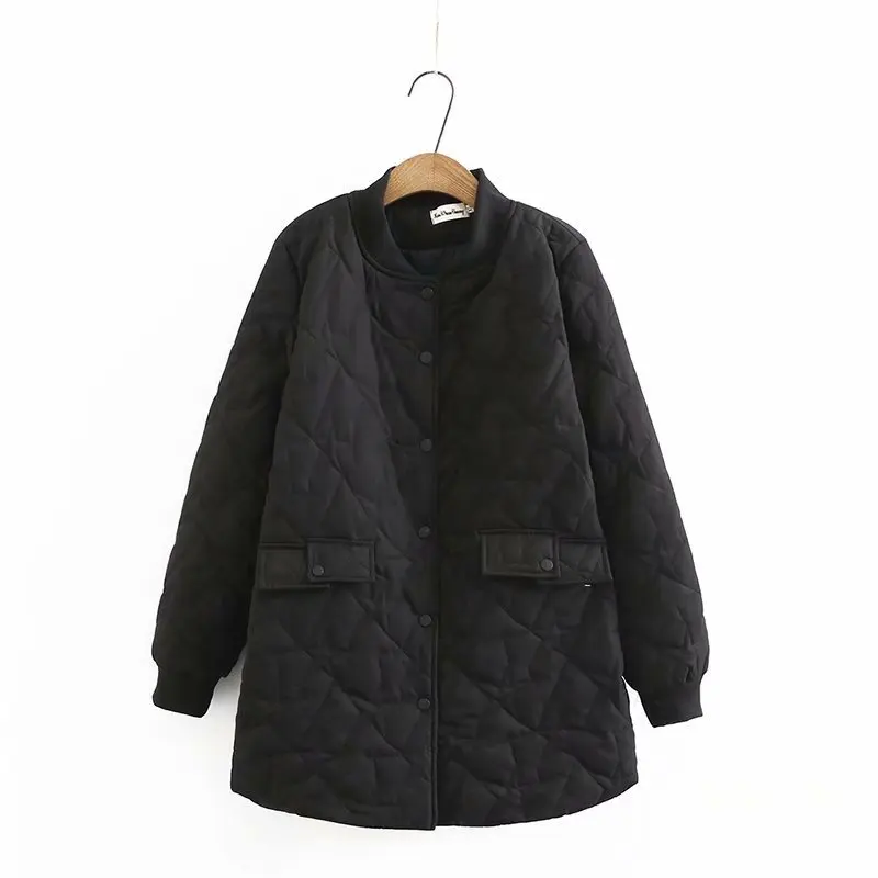 Autumn Winter New Korean Version Fashion Simple Quilted Embroidered Long Cotton Padded Women Parkas Jacket Coat