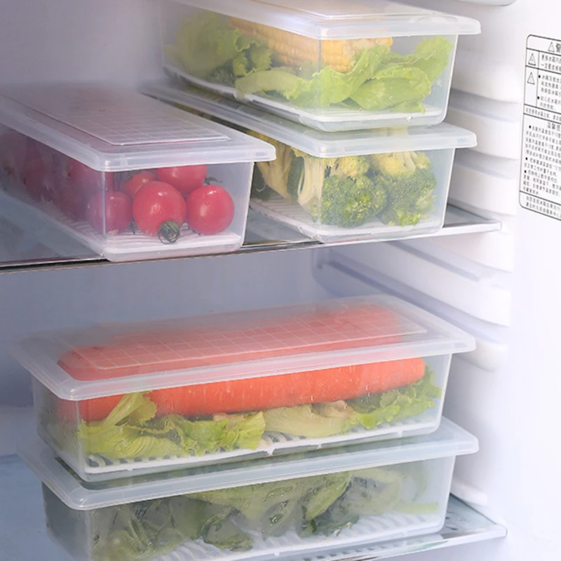 

Food Fresh Storage Box Containers Kitchen Fridge Organizer Case Removable Drain Plate Tray Fruits Vegetables Fish Meat Organizer
