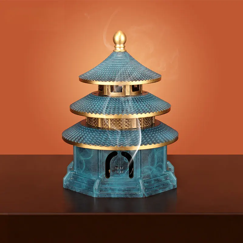 

Temple Heaven Tower Copper Incense Burner Decoration Pure Copper Sandalwood Incense Burner Buddha for Indoor Worship Household