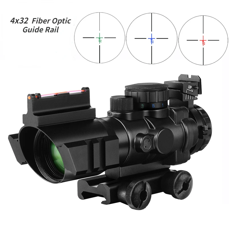 

Tactical 4X32 Air Rifle Scope Red Green And Blue W/ Tri-Illuminated Reticle Fiber Optics Sight Riflescope For Airsoft Hunting