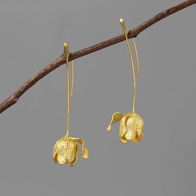 

925 Sterling Silver Tulip Flower Drop Earrings for Women Jewelry Brincos