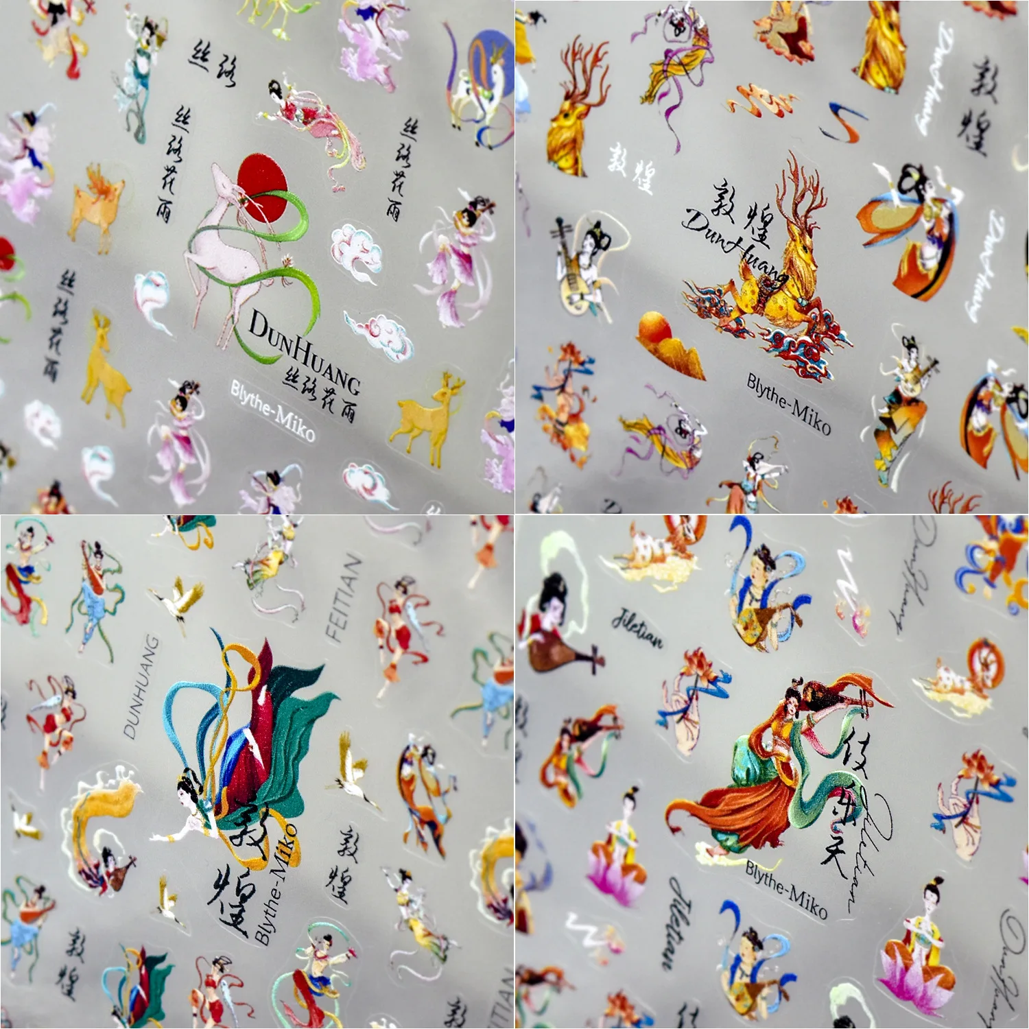 

Nail Art Design Chinese Style Dunhuang Colorful Murals Dancer Decals Self Adhesive Sliders Press On Nails Accessory Manicure