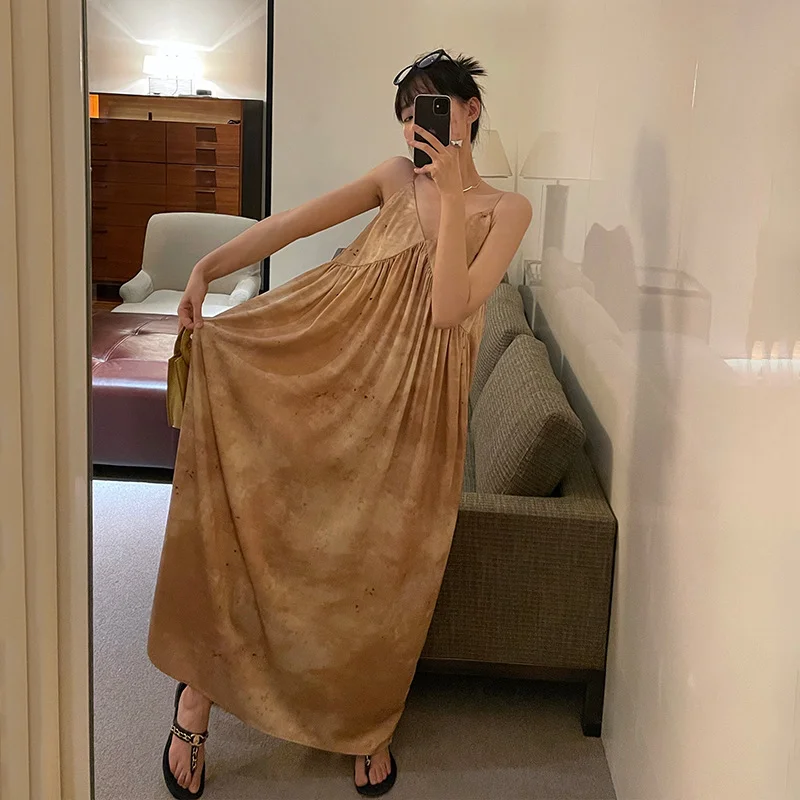 

Новинка 2023, свободное летнее платье в китайском ретро-стиле на бретелях, пикантное платье для отпуска с V-образным вырезом