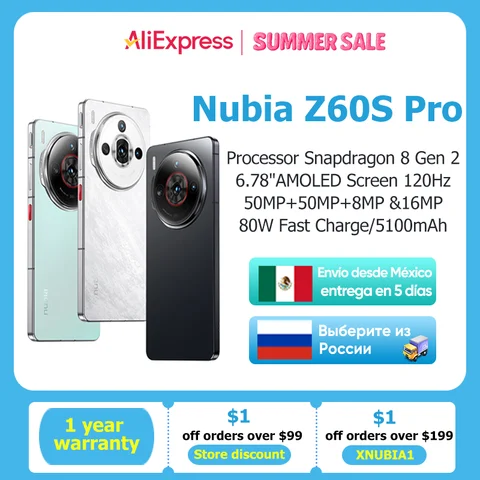 Смартфон Nubia Z60S Pro Global Version 5G Snapdragon 8 Gen 2 MyOS 14,0 120 Гц 6,78-дюймовый AMOLED-экран 50 м + 50 м + 8 м 5100 мАч NFC