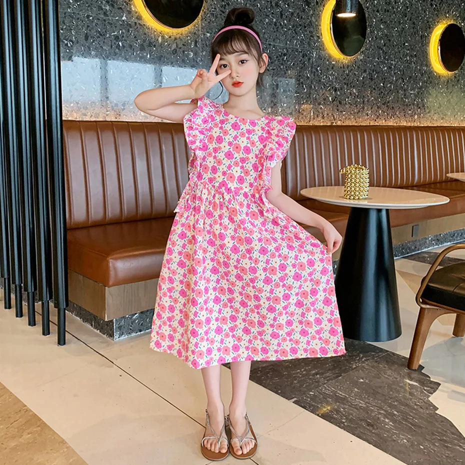 Летнее платье для девочек Повседневное с рукавом летучая мышь одежда