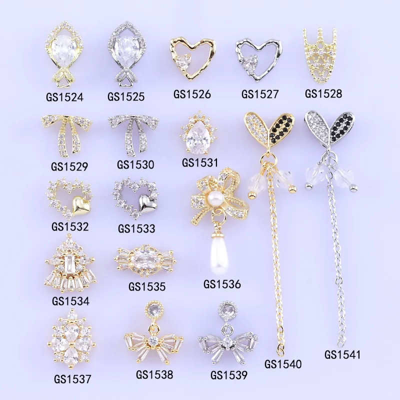

Nail Art Loving Heart Zircon Pearl Japanese Entry Lux Tassel Super Shiny Texture Astringent Style Metal Bow Tie Nail Crystal