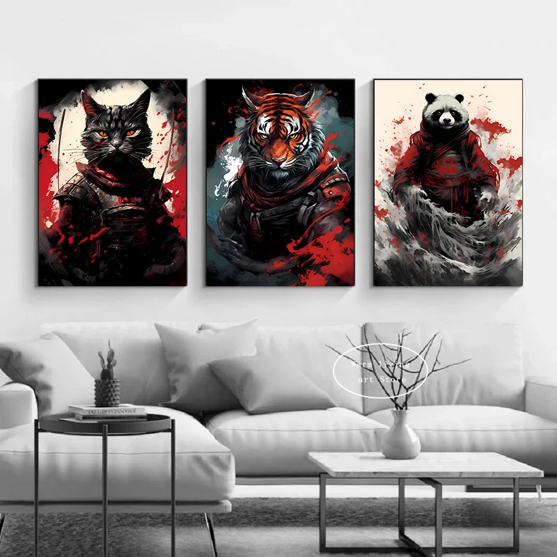 Винтажный Японский плакат самурая гейши Тигр дракон японский пейзаж холст