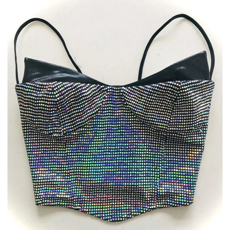 

Women's Glitter Sequin Crop Top Woman Paillette Backless Tank Tube Bandeau Tops Female Festival Trendyol Camisole Bustier Street