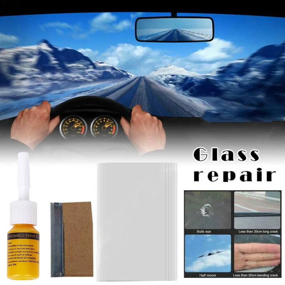 

5pcs Car Broken Glass Repair Kit Windshield Set DIY Casement Tool Glass Scratches Repair 1*Repair Fluid+3*Cured Films+1*Repair