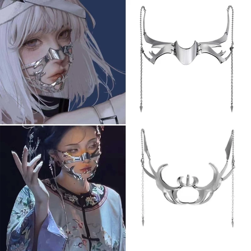 Luxury CyberPunk Mask Liquid Irregular Silver Color Hollow Alloy Face Chain Accessories For Women Men Party Jewelry Y08E