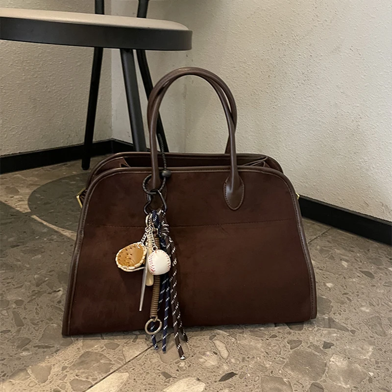 Natural Suede Tote Handbag Women Nubuck Leather Large Capacity Casual Bag Roomy Solid Commute Portable Winter