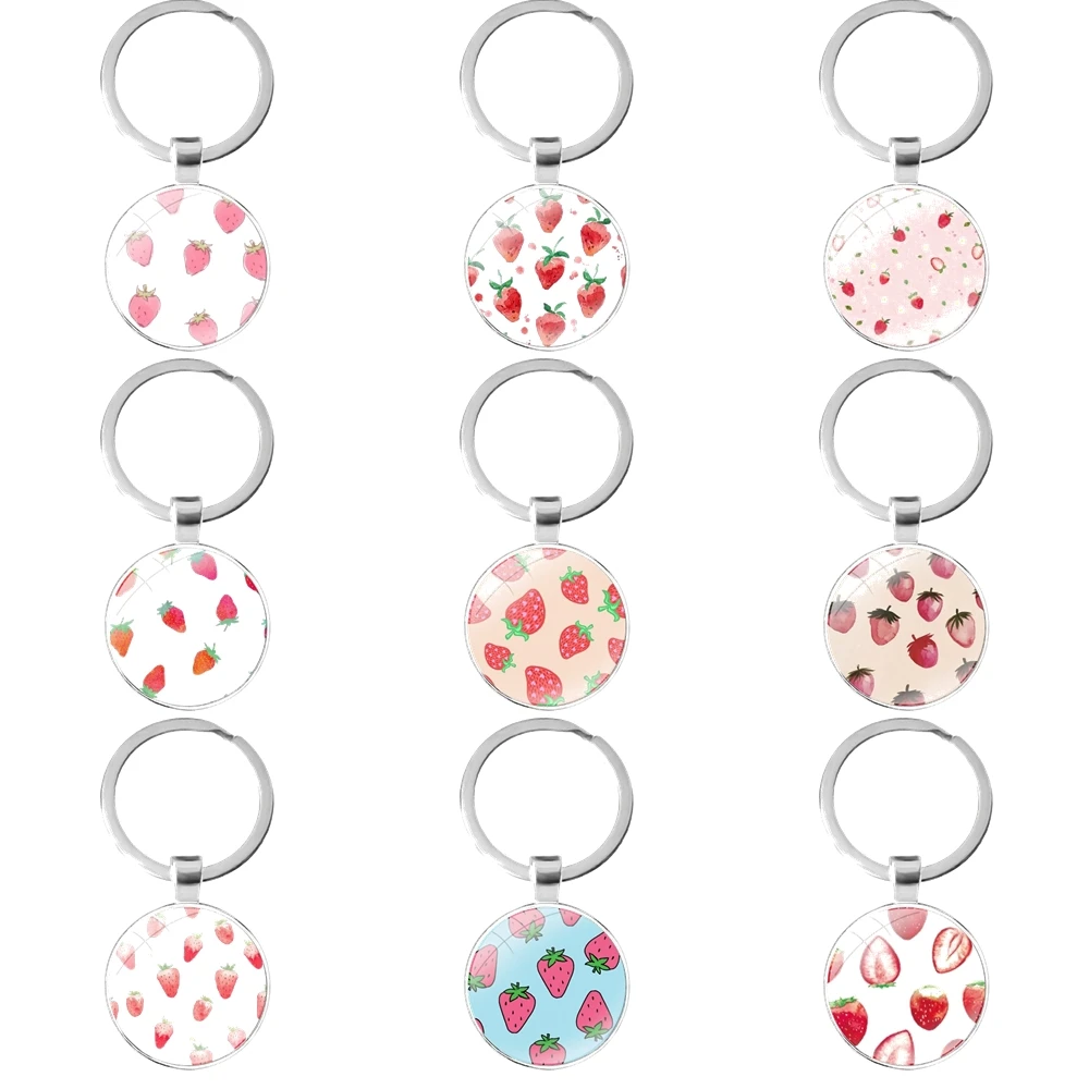 

Стеклянный кабошон, брелок для ключей, брелок для автомобильных ключей, кольцо-держатель, подвески, брелки, подарки, клубника, фрукты, узор, п...