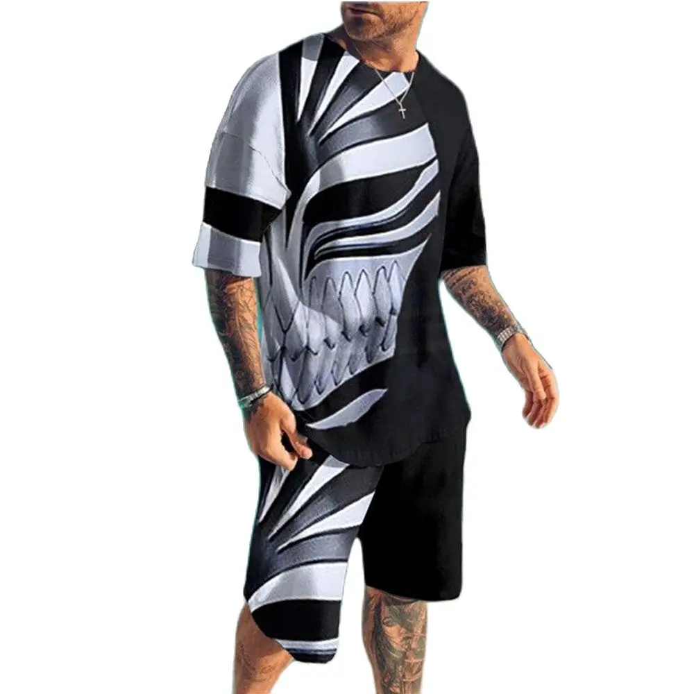 

Men Short Sleeved T-shirt Two-Piece Fashion Casual Set Clothes 3D Printed Beach Sports Shorts Summer Sportswear 2023 New Set