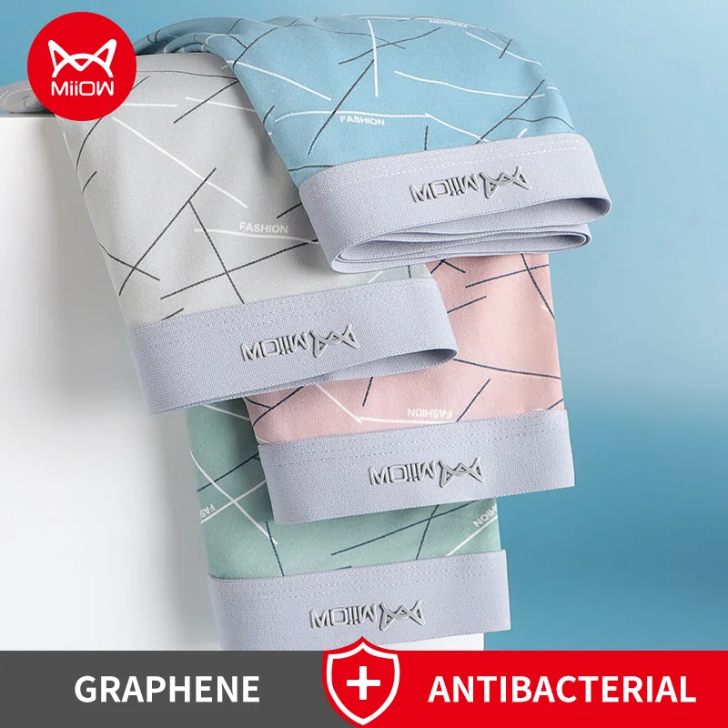 MiiOW 4Pcs Antibacterial Men Underwear Man Boxer Homme Shorts Ice Silk Men's Pantie Boxershorts U Convex Pouch Plus Size L-3XL