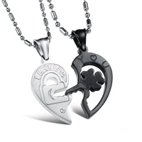 jewelry korean jewelry titanium steel diamond key jigsaw necklace for lovers