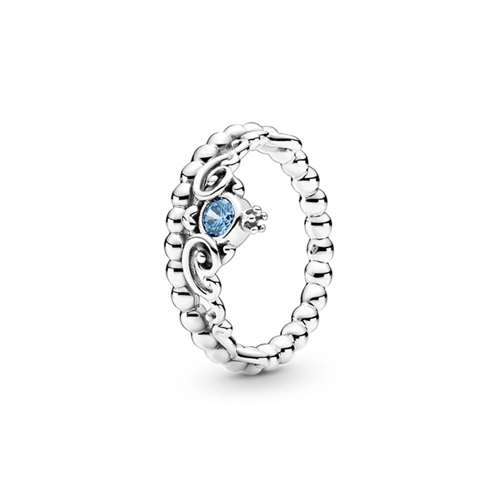 Bague diadème bleu Pandora Cendrillon pour femme, argent 925, bijoux de style rétro, niche, rêveur et doux avec sac