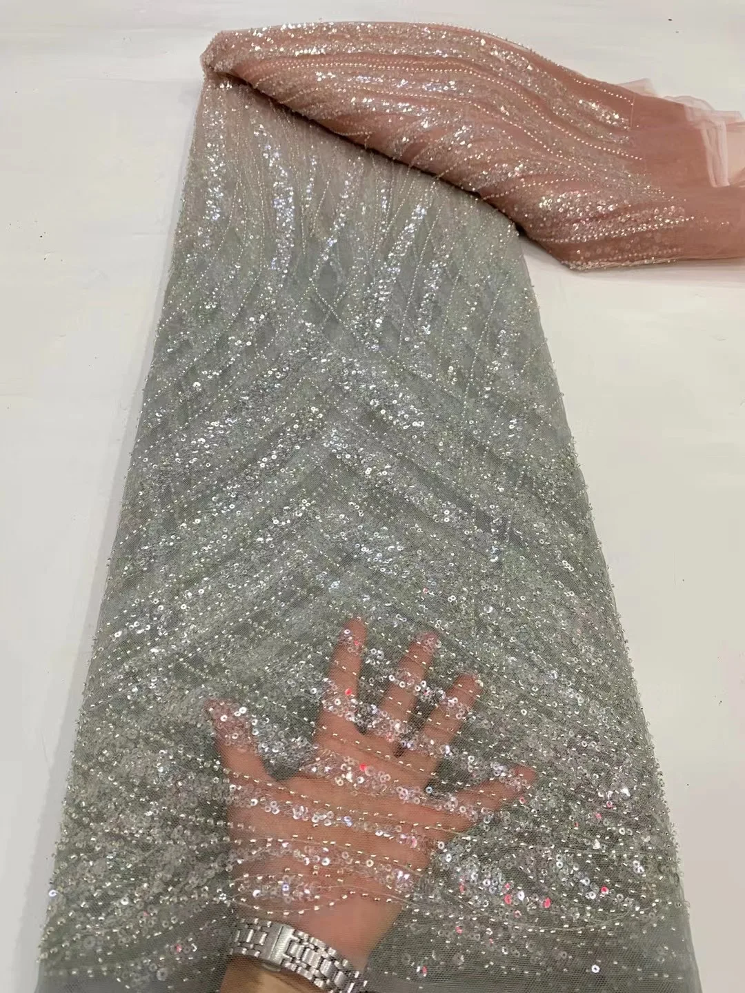 Нигерийская бисерная кружевная ткань с блестками для свадьбы 2023