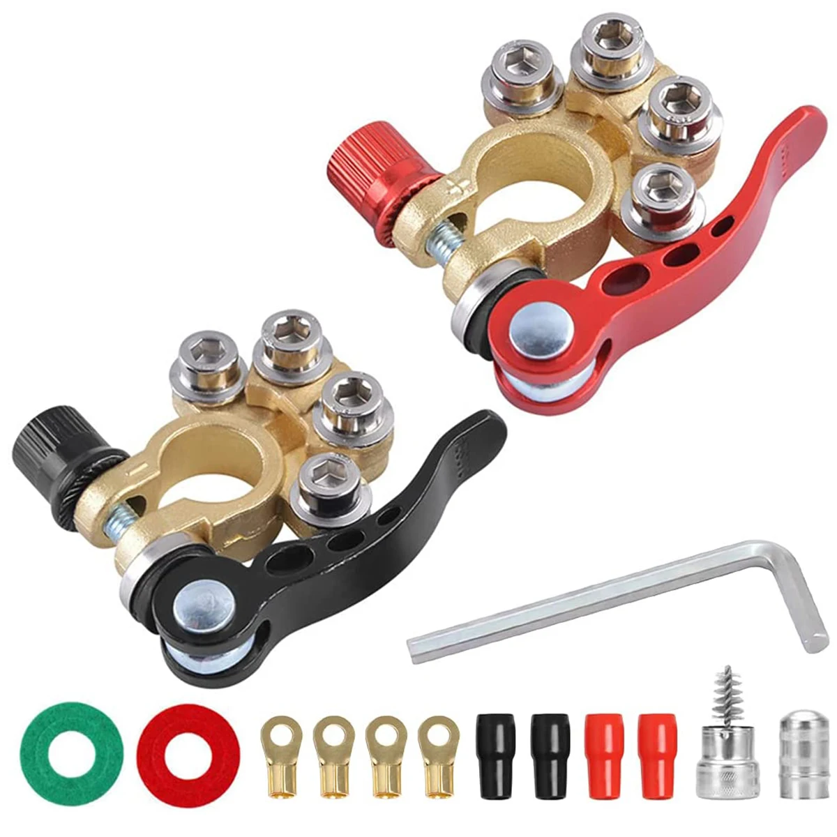 

New 2Pcs Battery Terminal Connectors 4-Way Battery Terminals Connector Clamps Quick Release Positive Negative Battery Terminal