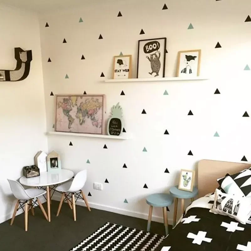 

Colorful Triangles Wall Stickers for Kids Room Nordic Creative Style Wall Art Opaque PVC Vinyl Bathroom Decoration