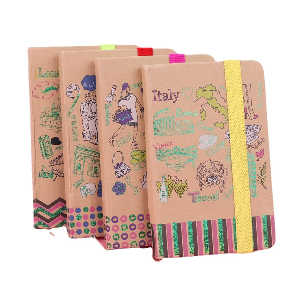 A5A6 Kraft Paper Cover Notebook 192P Strap Portable Agenda Planner This Memo Pad Student Notepad Eye Protection DIY Journal