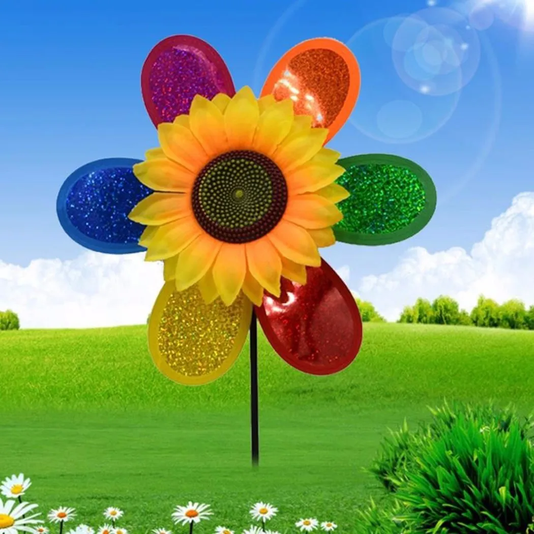 

High Quality New Sunflower Windmill Wind Spinner Garden Outdoor Plastic Tent Balcony Beautiful Colorful Creative
