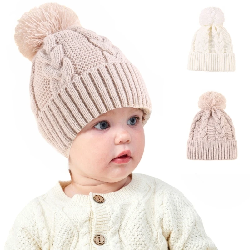 

Winter Children Warm Baby Knitted Hats With Pom Pom Kids Knit Beanie Hats Solid Color Children's Hat For Boys Girls Accessories