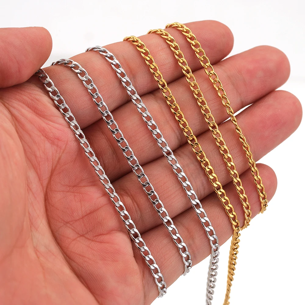 

2 Meter 3mm Stainless Steel Gold Plated Cuban NK 1:1 Chain for DIY Handmade Necklace Bracelet Jewelry Making Supplies Wholesale