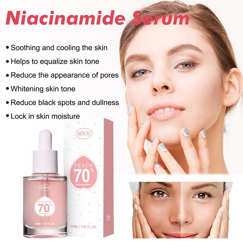 Персик 70% Niacinamide сыворотка 30 мл осветляющая увлажняющая ежедневная лечебная