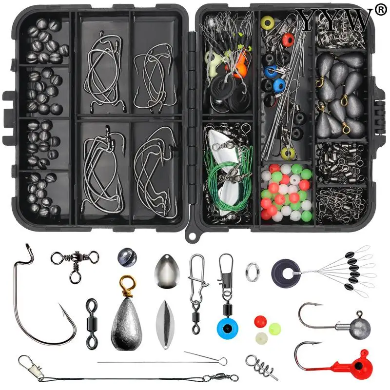 

246Pcs/Box Fishing Accessories Kit Including Fishing Hooks Beads Swivels Snap Sinker Weight Fishing Terminal Tackle Crank Hook