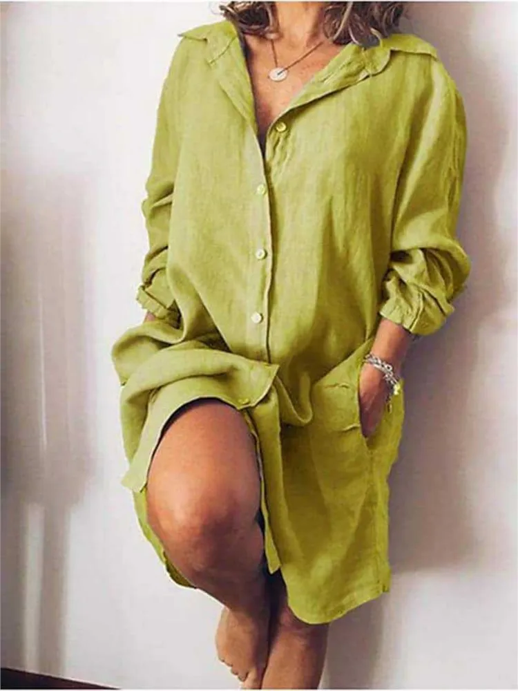 Осенняя новая женская длинная рубашка хлопково-льняная рубашка-кардиган с