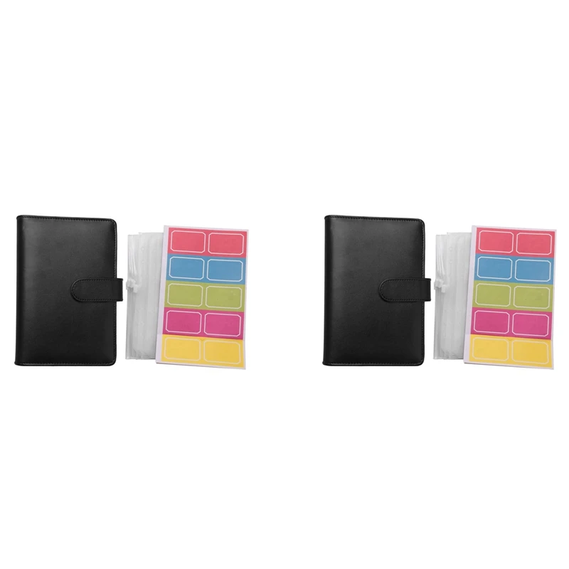 

A6 PU Leather Binder Sleeve With 24 Pieces A6 Binder Bag Loose Leaf Bag 6 Buckle Cash Budget Envelope System, Black