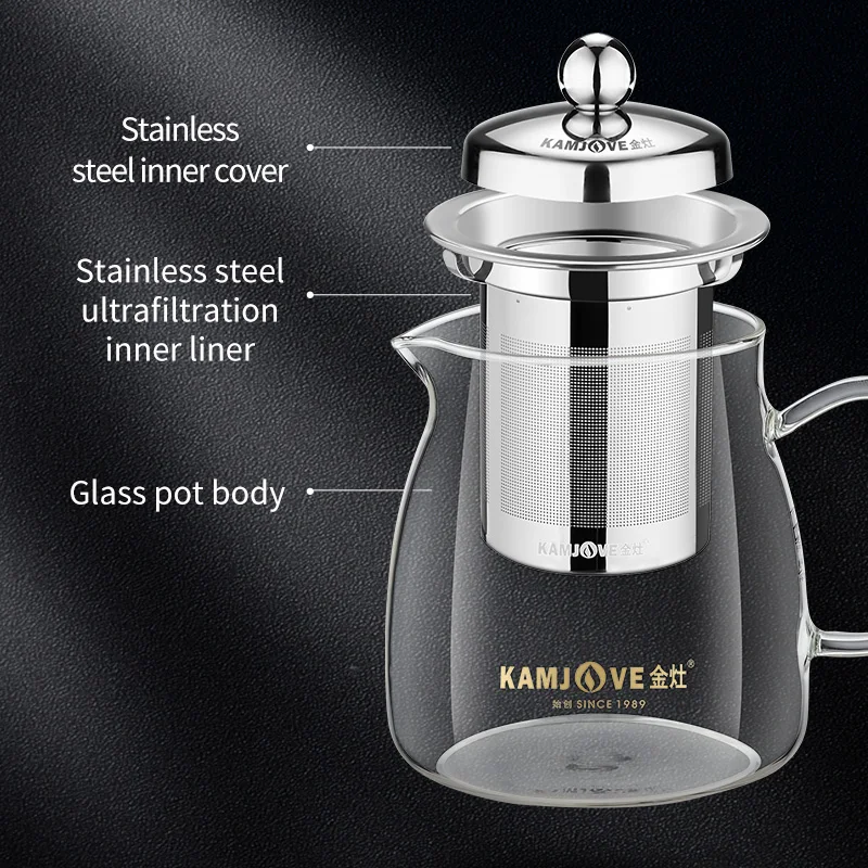 Чайник KAMJOVE стеклянный термостойкий 500 мл из нержавеющей стали