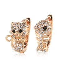 grier new 585 rose gold cute cat fish bones earrings for women micro wax inlay natural zircon earring birthday party jewelry