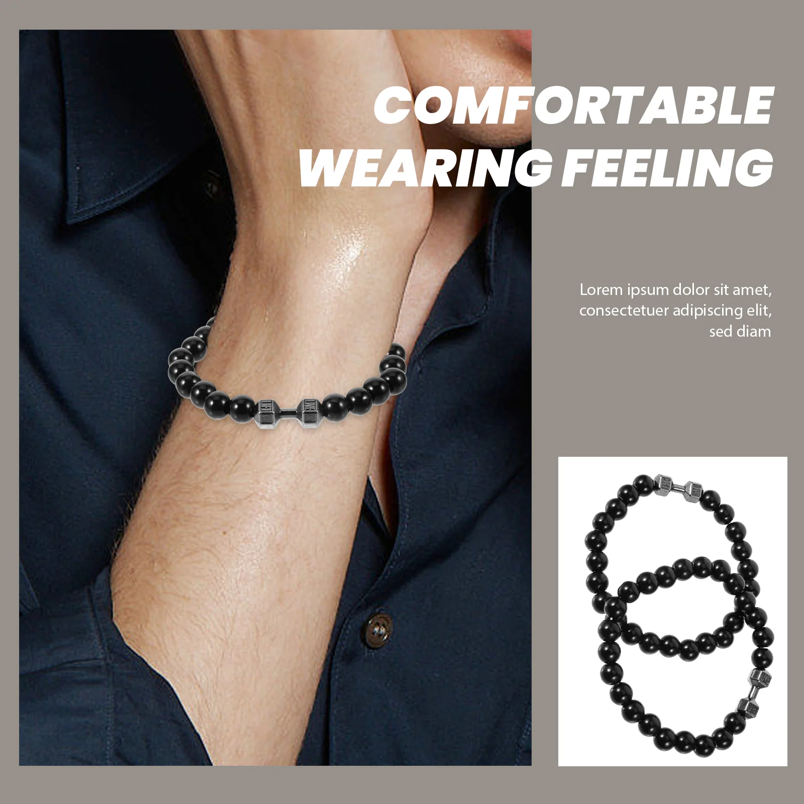 2 шт. каменный браслет с гантелями браслеты из бисера 1 комплект (ярко-черный)