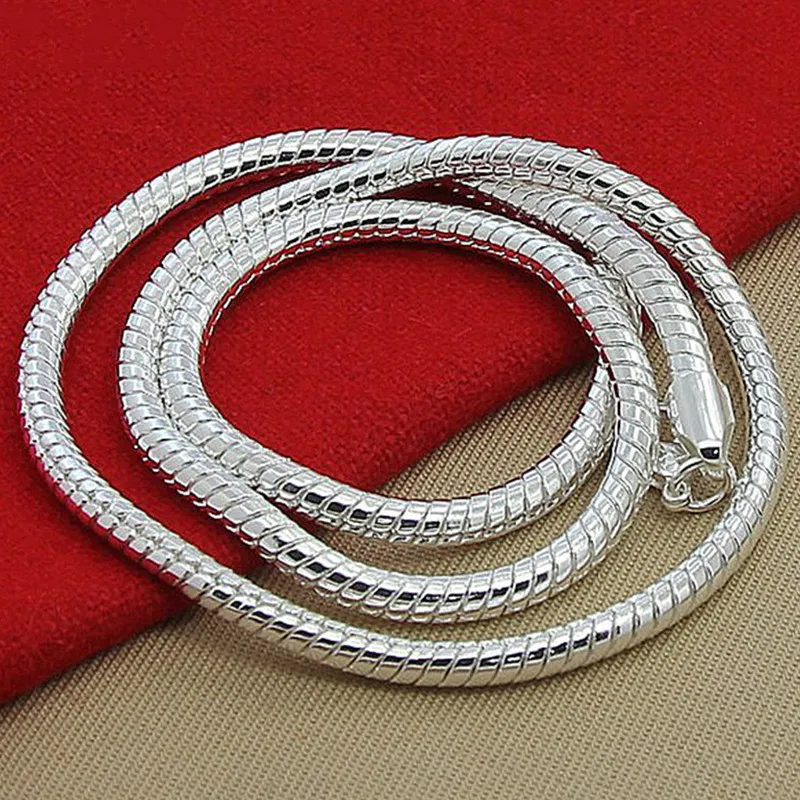 

925 Sterling Silver 16/18/20/22/24 Inch 3mm Snake Chain Necklace For Woman Man Wedding Engagement Jewelry