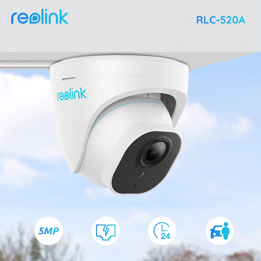 Reolink Smart Security Camera 5MP PoE Outdoor Infrared Night Vision Dome Cam Featured with Person/Vehicle Detection RLC-520A