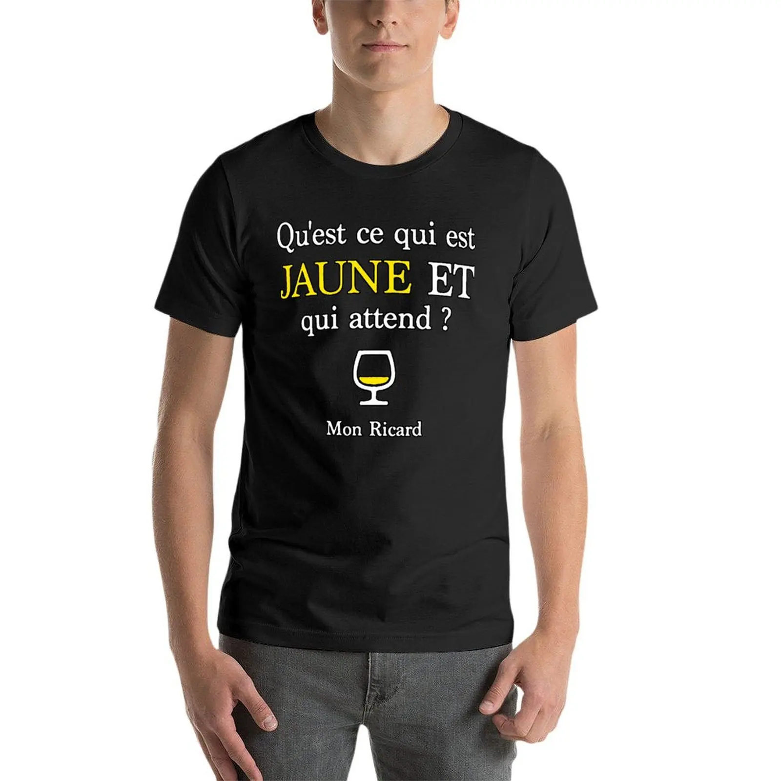 

Qu Est Ce Qui Est Jaune Et Qui Attend Mon Ricard Oversize T Shirts Custom Mens Clothing 100% Cotton Streetwear Big Size Tops Tee