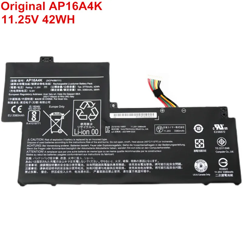 

11.25V 42WH Genuine Laptop Computer Battery AP16A4K For Acer Swift 1 SF113-31 ASPIRE 11 AO1-132 N16Q9 NE132 KT.00304.003 New