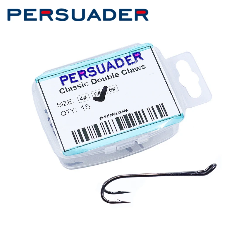 

Удлиненный хвостовик Persuader 3 размера 15 шт./кор. двойные крючки с лососевым покрытием 4 #6 #8 # черные окрашенные двойные когти летают
