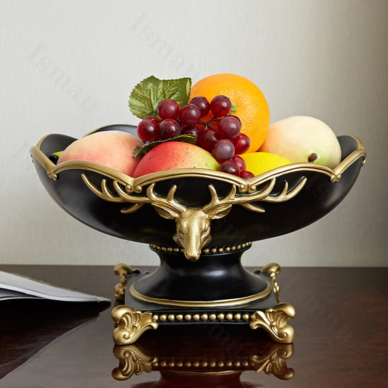 

American Style Black Gold Elk Fruit Dish Plate Creative Living Room Coffee Table Storage Fruit Holder Nordic Home Decoration